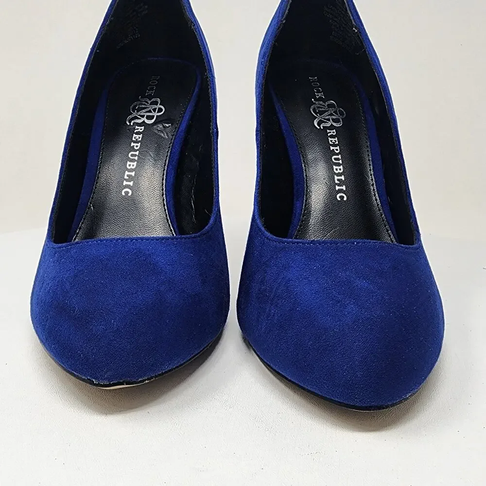 Rock & Republic Gwen Stiletto Pumps Women 9M Royal Blue Faux Suede Almond Toe